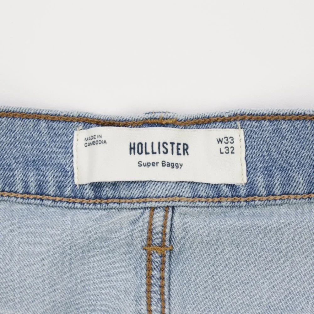 Hollister Men‎ Astronaut Embroidered Supper Baggy Denim Jeans Light Blue W33 L32